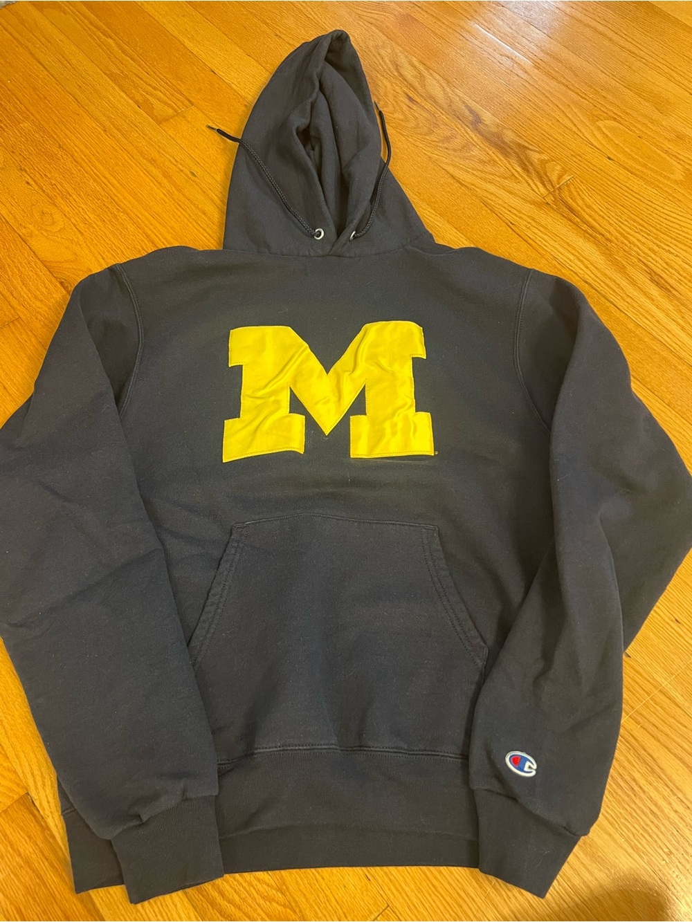 Champion University of Michigan Black Hoodie sweatshirt with Yellow 'M' Logo